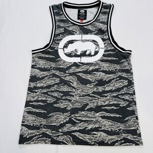 Ecko Unltd Mens M Tiger Stripe Camo Tank Top Rhino Grey Black Y2K Workout